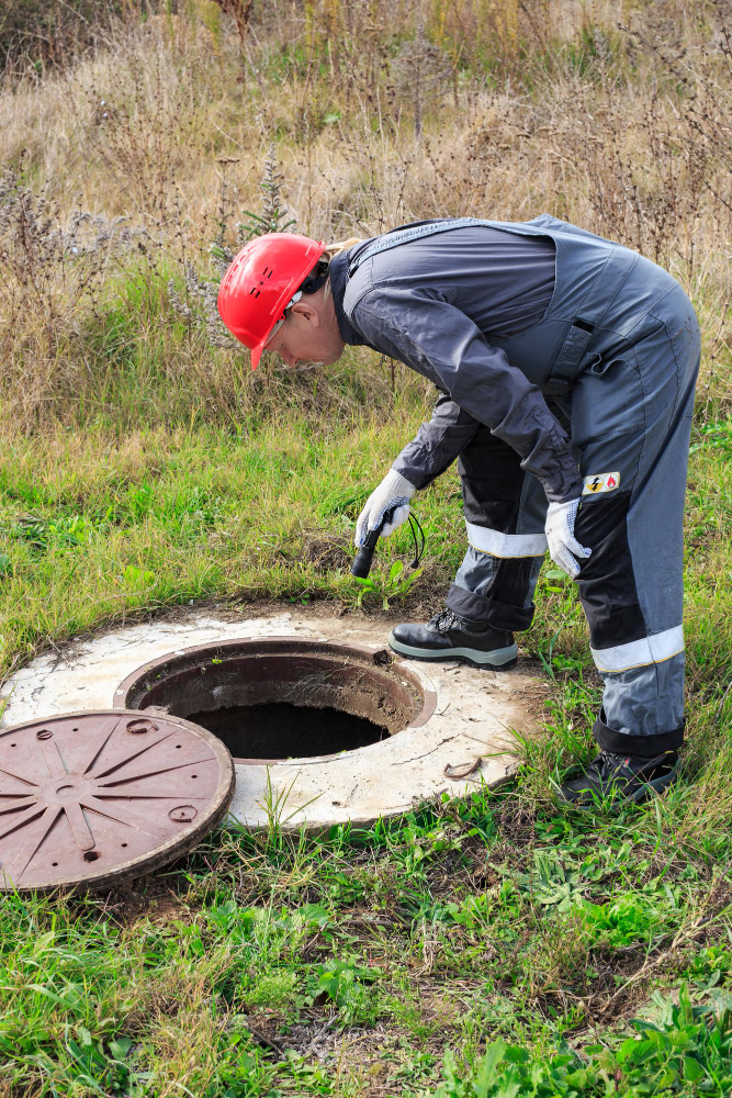Septic tank lid uncovered for inspection